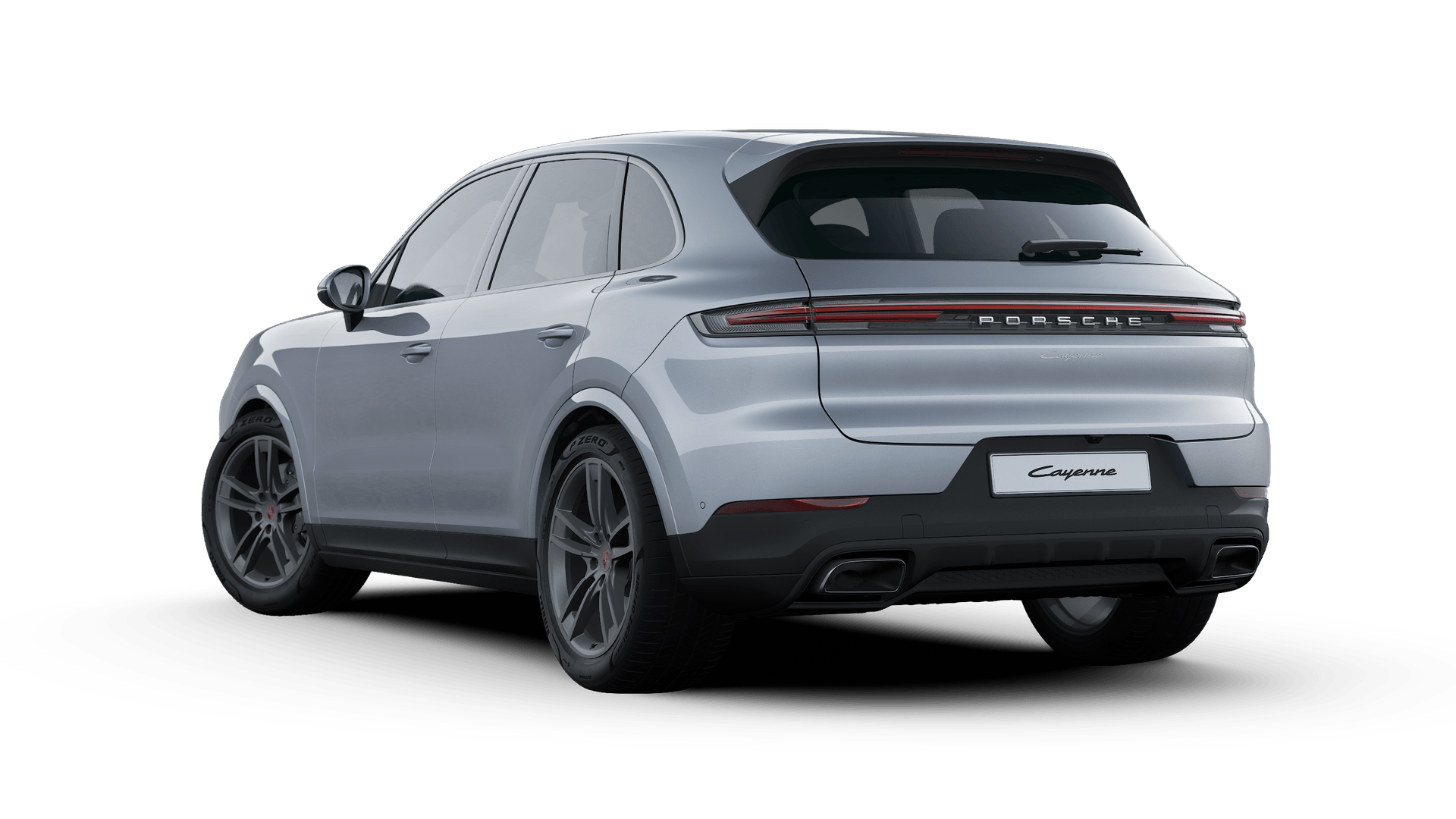 Cayenne 的外景，显示汽车的背面和左侧
