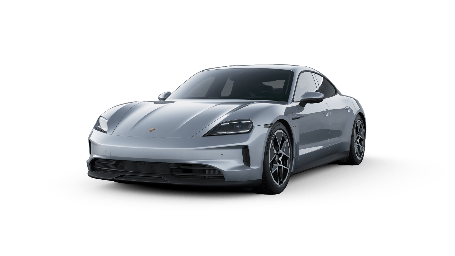 Taycan 外观图，显示汽车的前部和左侧