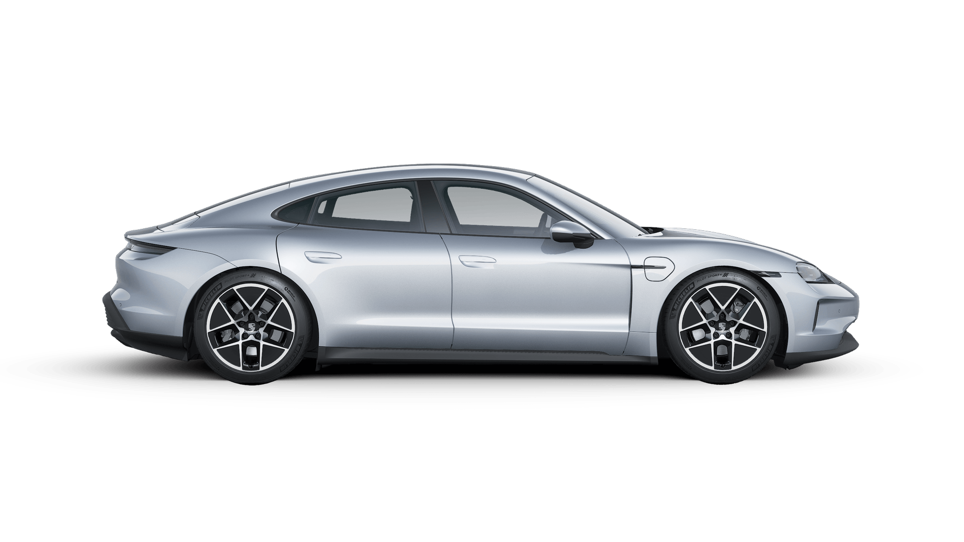 Taycan 外观图，显示汽车右侧